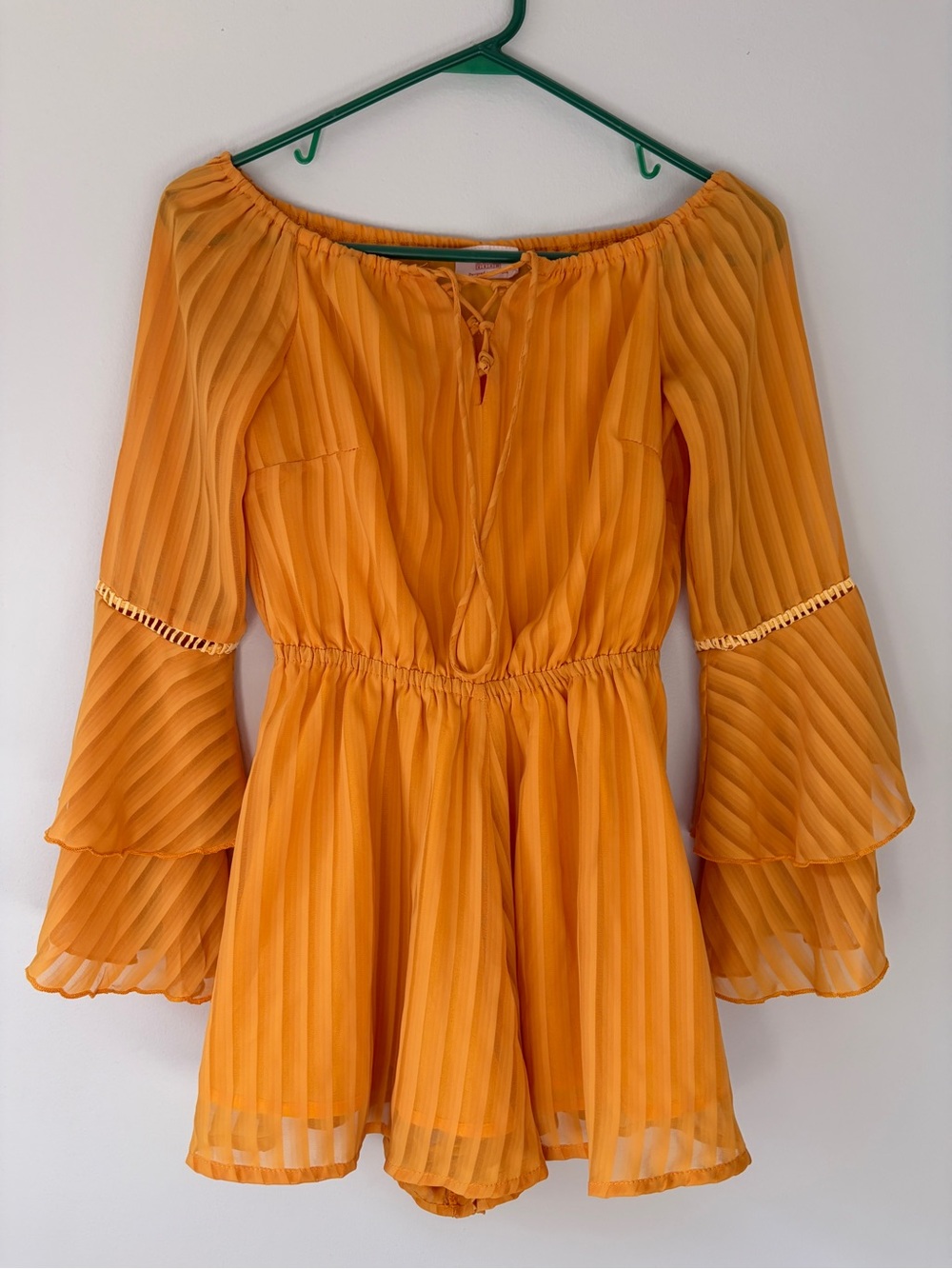 Showpo Off Shoulder Bell Sleeve Romper Mustard Yellow Size 4 Boho Festival